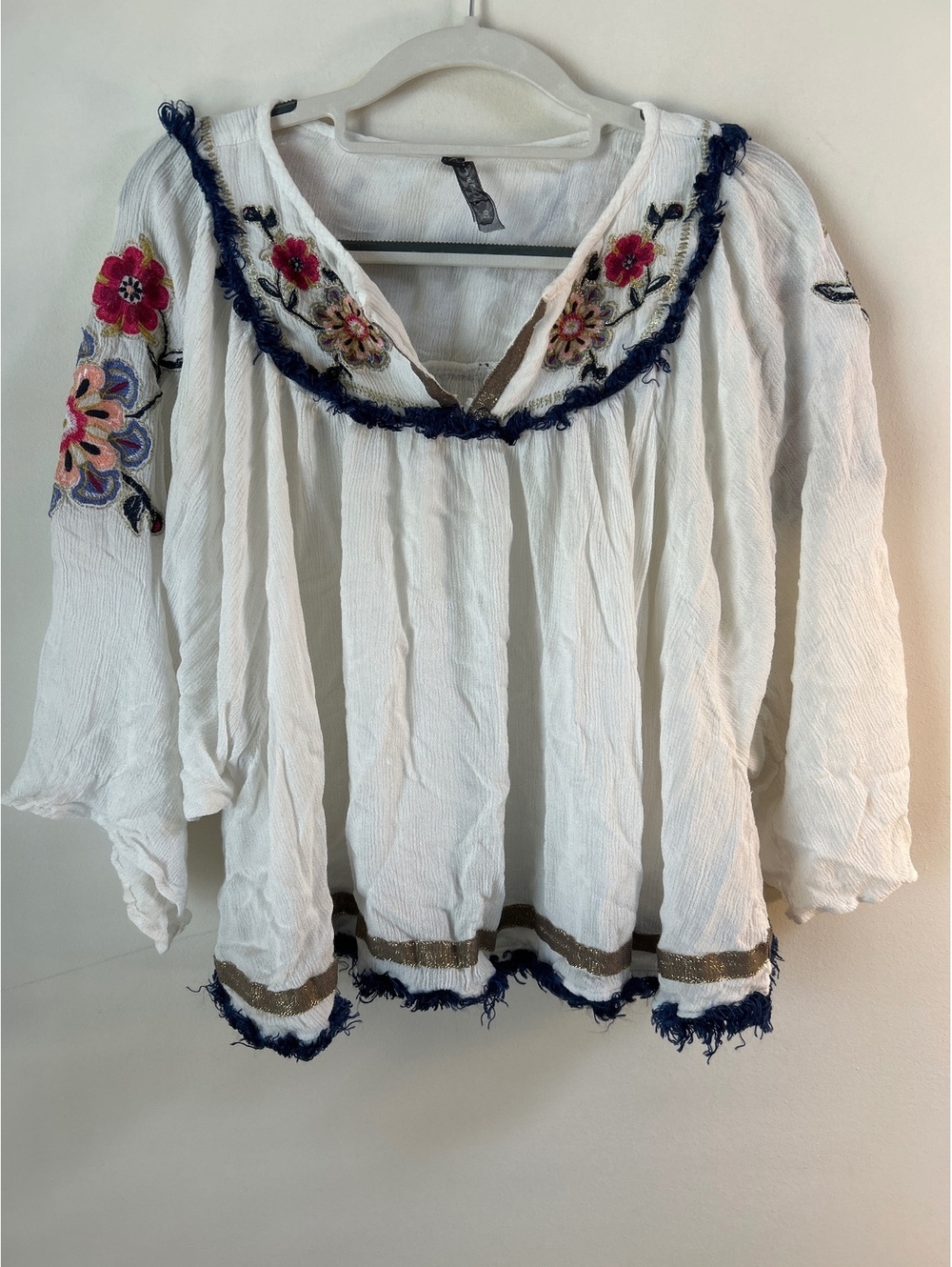 Ban Jara White Embroidered Boho Blouse Size Small
